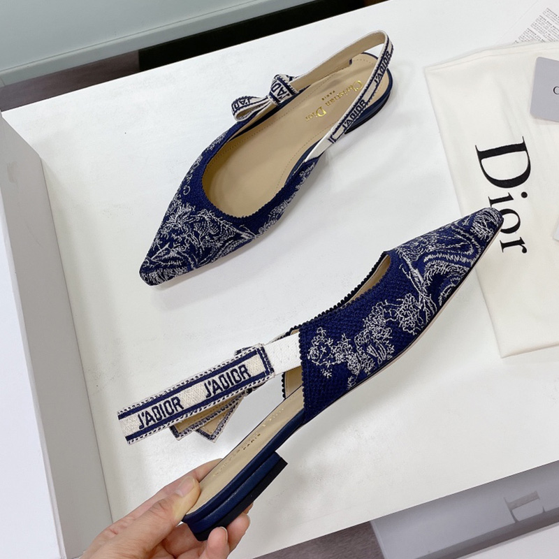 J'Adior Slingback Ballerina Flats Women Toile de Jouy Motif Cotton Blue