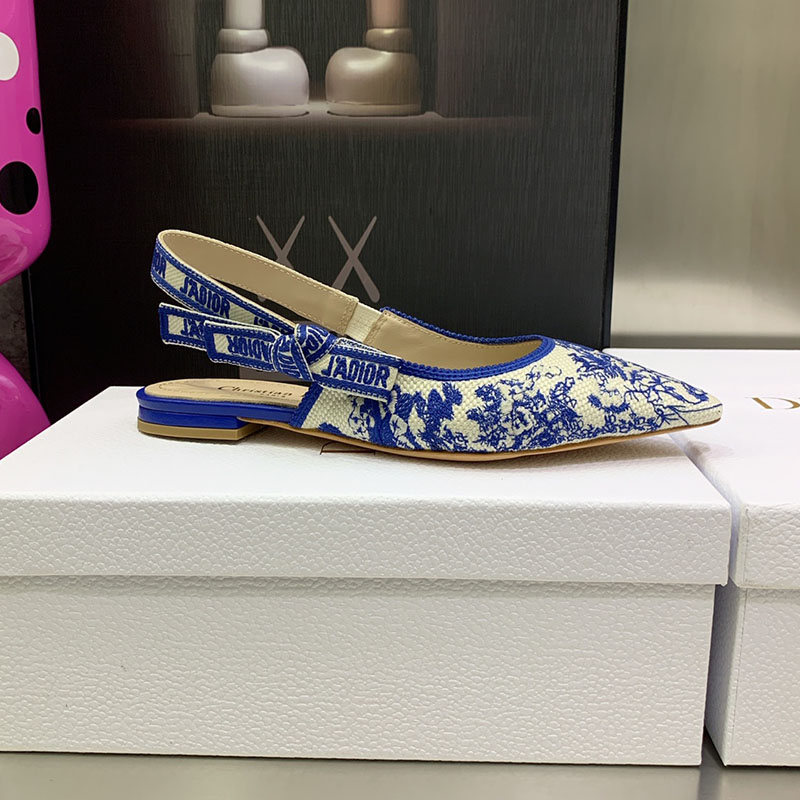 J'Adior Slingback Ballerina Flats Women Toile de Jouy Motif Cotton Dark Blue