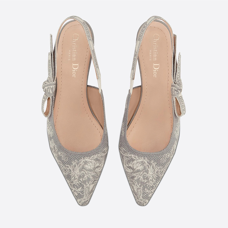 J'Adior Slingback Ballerina Flats Women Toile de Jouy Motif Cotton Grey