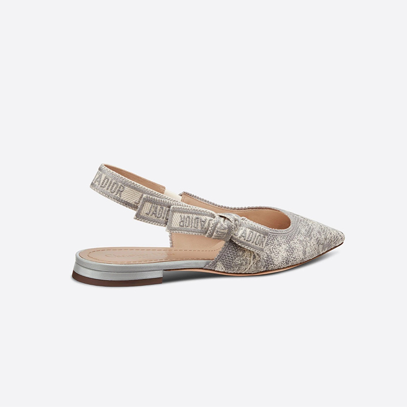 J'Adior Slingback Ballerina Flats Women Toile de Jouy Motif Cotton Grey