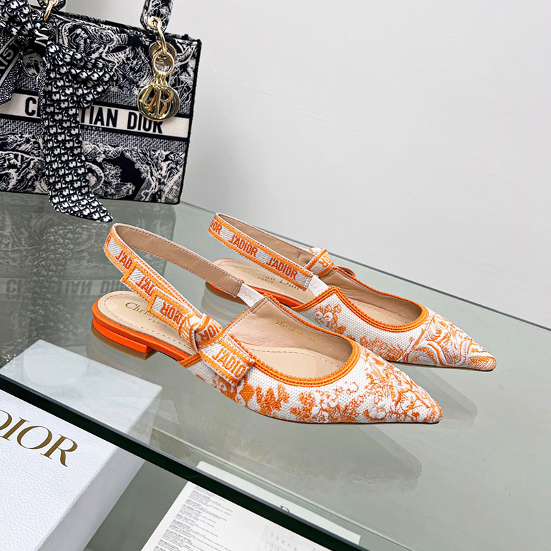 J'Adior Slingback Ballerina Flats Women Toile de Jouy Motif Cotton Orange