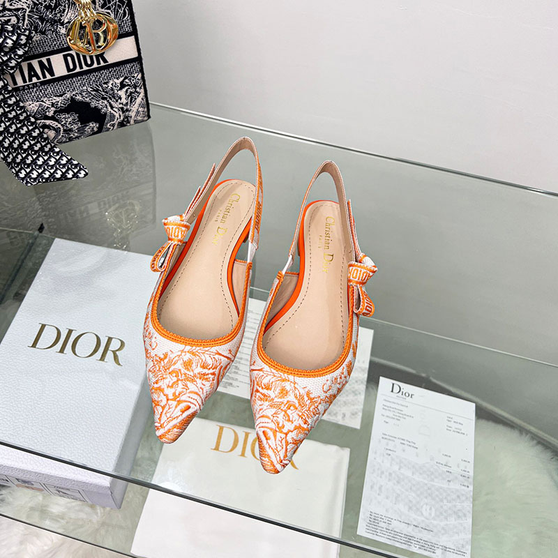 J'Adior Slingback Ballerina Flats Women Toile de Jouy Motif Cotton Orange