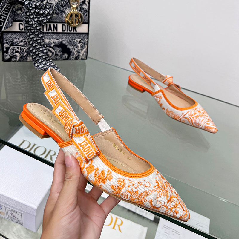 J'Adior Slingback Ballerina Flats Women Toile de Jouy Motif Cotton Orange