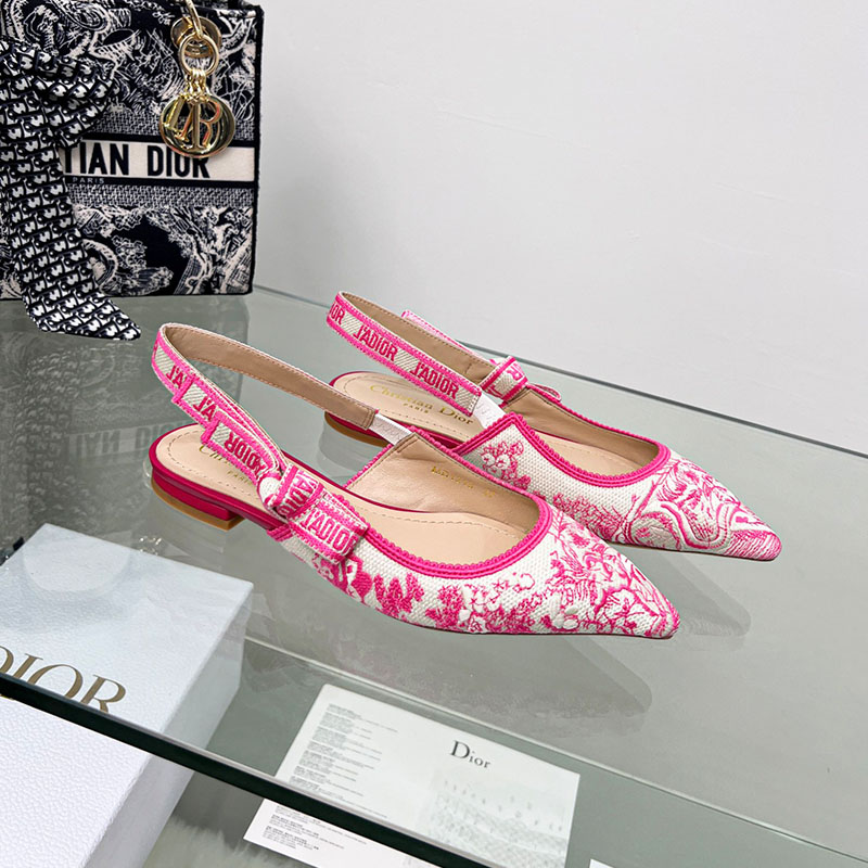 J'Adior Slingback Ballerina Flats Women Toile de Jouy Motif Cotton Rose