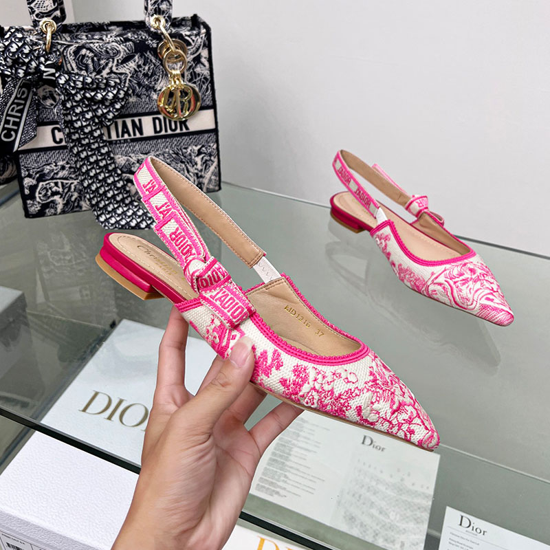 J'Adior Slingback Ballerina Flats Women Toile de Jouy Motif Cotton Rose