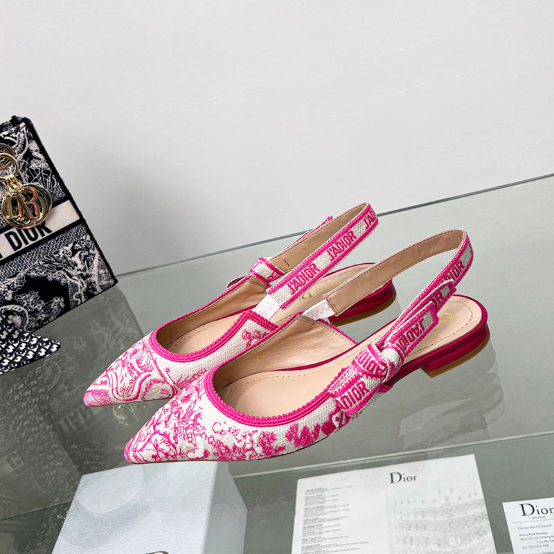 J'Adior Slingback Ballerina Flats Women Toile de Jouy Motif Cotton Rose