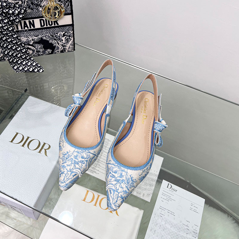 J'Adior Slingback Ballerina Flats Women Toile de Jouy Motif Cotton Sky Blue