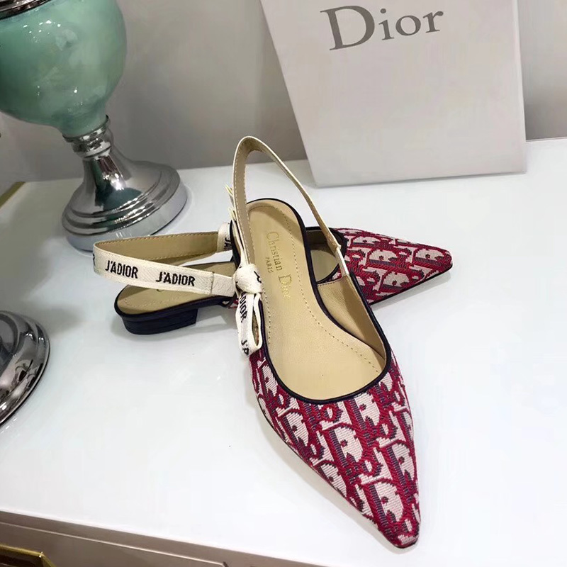 J'Adior Slingback Ballerina Flats Women Oblique Motif Canvas Burgundy