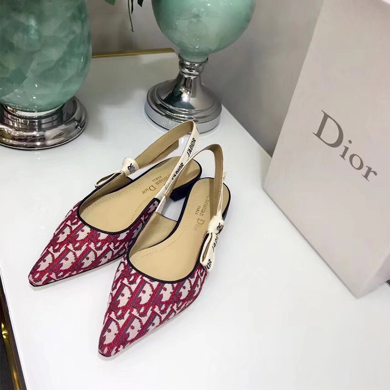 J'Adior Slingback Ballerina Flats Women Oblique Motif Canvas Burgundy