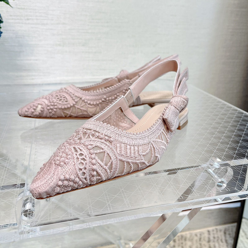 J'Adior Slingback Ballerina Flats Women D-Lace Macrame Motif Mesh Pink