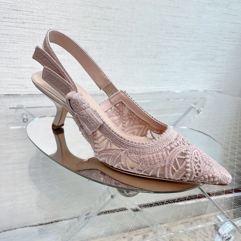 J'Adior Slingback Pumps Women D-Lace Macrame Motif Mesh Pink