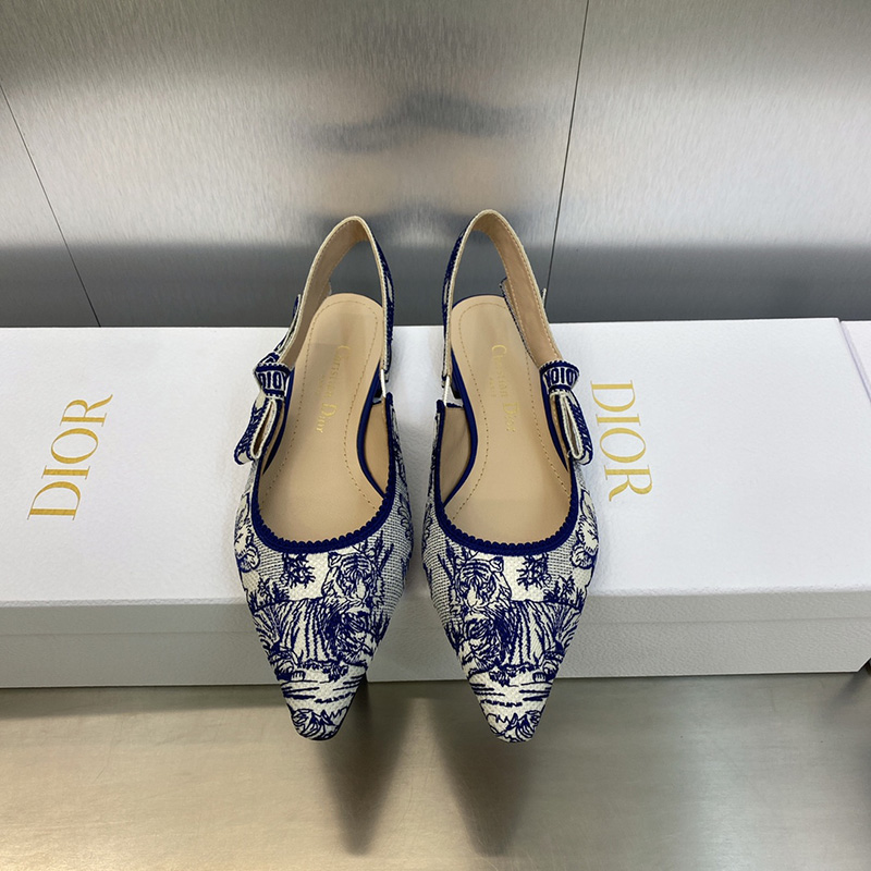 J'Adior Slingback Ballerina Flats Women Toile de Jouy Voyage Motif Cotton Blue