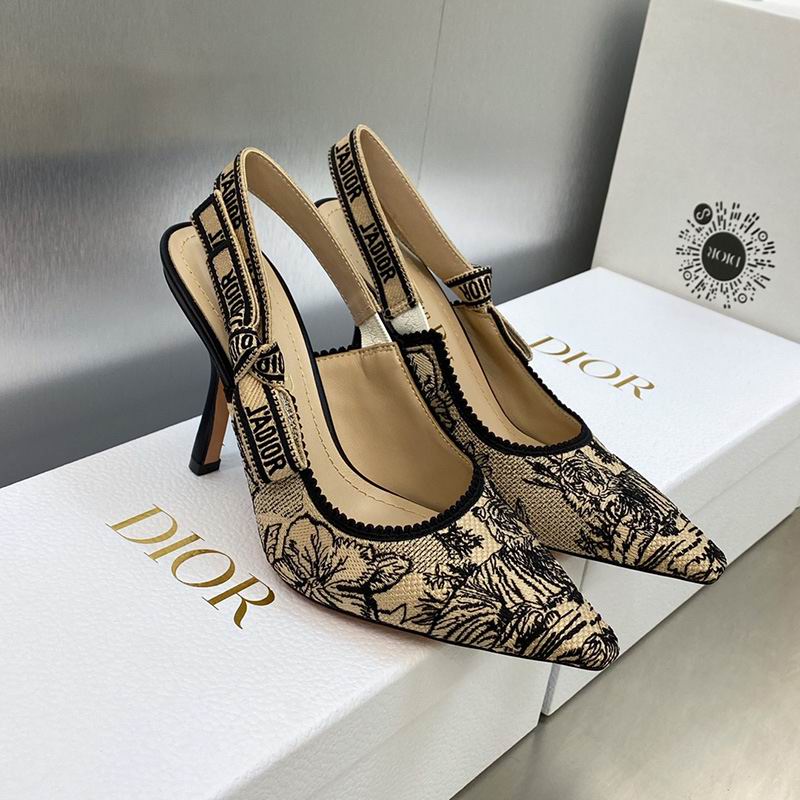 J'Adior Slingback Pumps Women Toile de Jouy Voyage Motif Cotton Beige