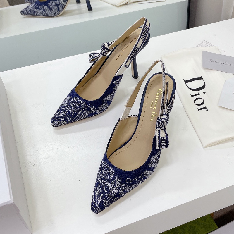 J'Adior Slingback Pumps Women Toile de Jouy Motif Cotton Blue