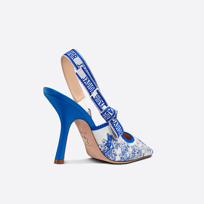 J'Adior Slingback Pumps Women Toile de Jouy Motif Cotton Bright Blue