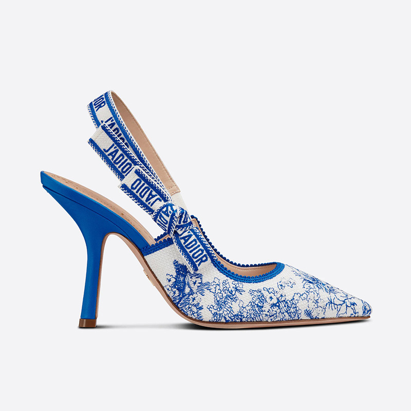 J'Adior Slingback Pumps Women Toile de Jouy Motif Cotton Bright Blue