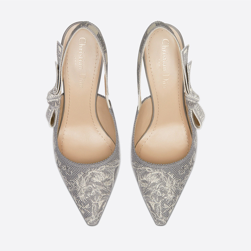 J'Adior Slingback Pumps Women Toile de Jouy Motif Cotton Grey