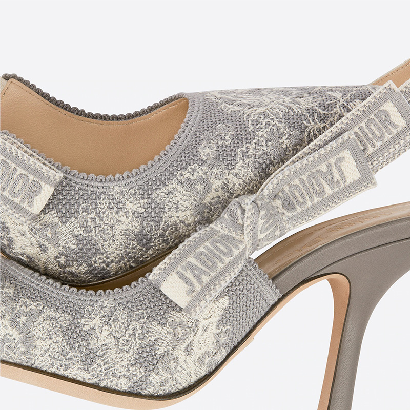 J'Adior Slingback Pumps Women Toile de Jouy Motif Cotton Grey