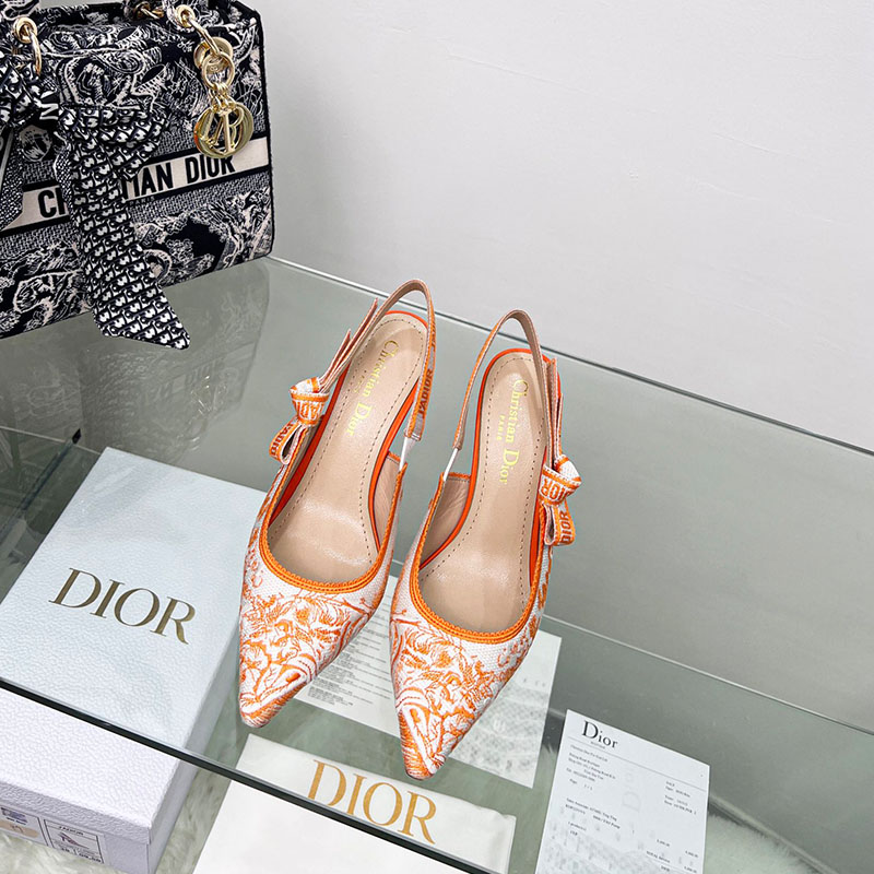 J'Adior Slingback Pumps Women Toile de Jouy Motif Cotton Orange