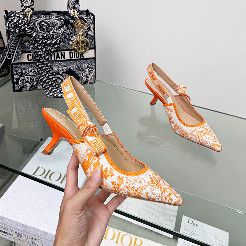 J'Adior Slingback Pumps Women Toile de Jouy Motif Cotton Orange