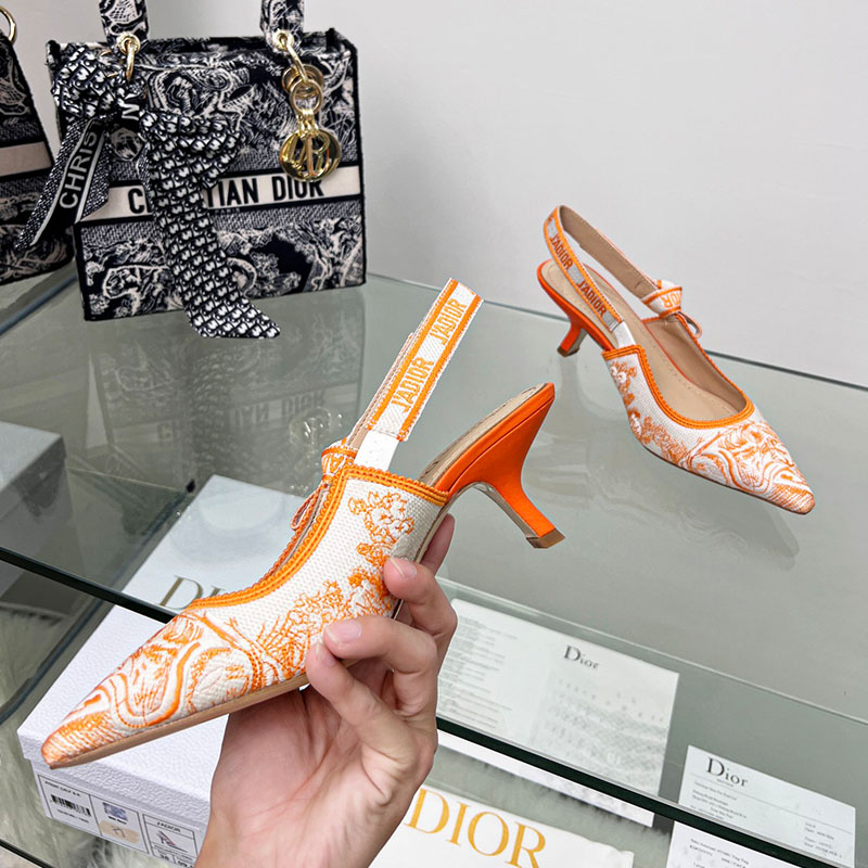 J'Adior Slingback Pumps Women Toile de Jouy Motif Cotton Orange