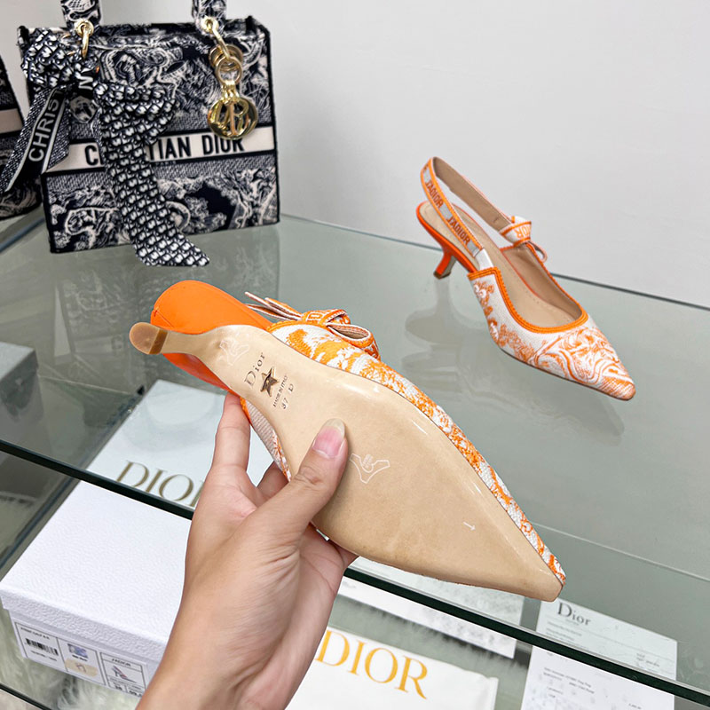 J'Adior Slingback Pumps Women Toile de Jouy Motif Cotton Orange