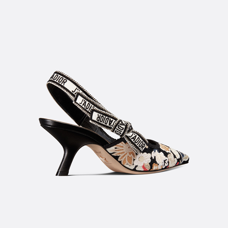 J'Adior Slingback Pumps Women Toile de Jouy Pop Motif Cotton Black