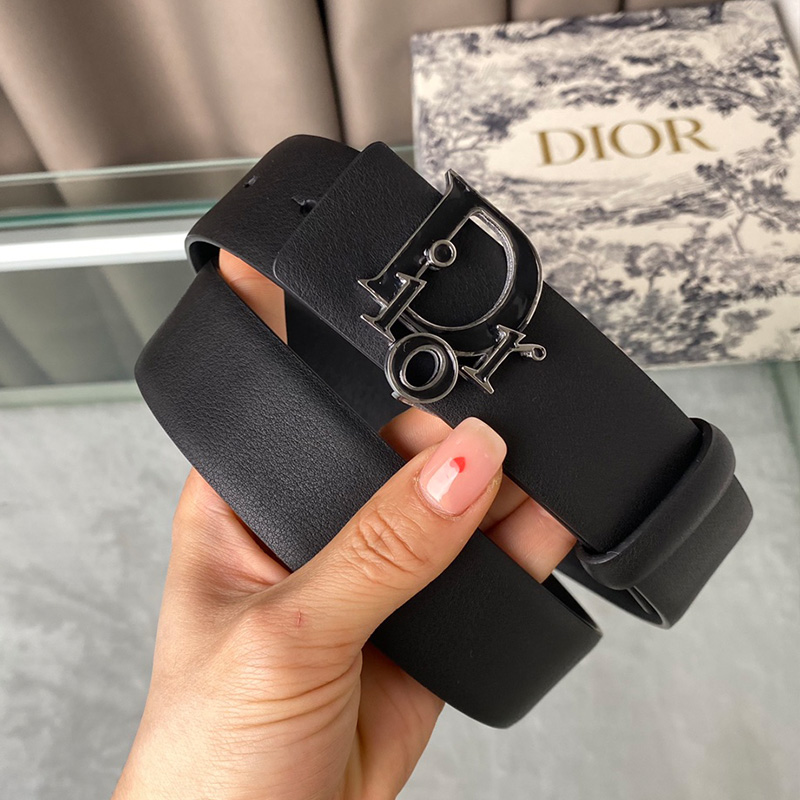 Lady Dior Belt Enameled Calfskin Black