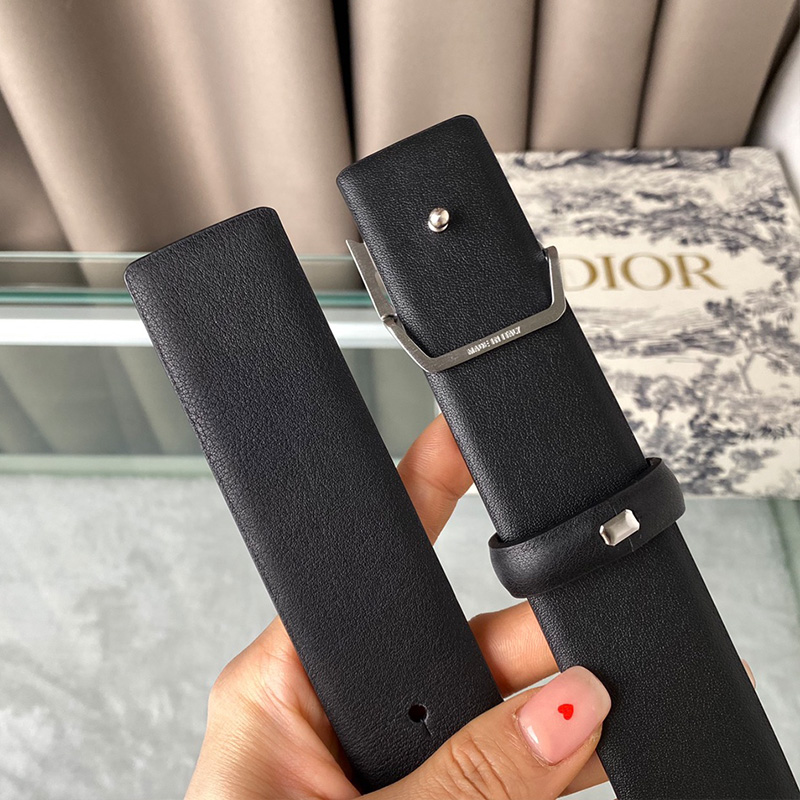 Lady Dior Belt Enameled Calfskin Black