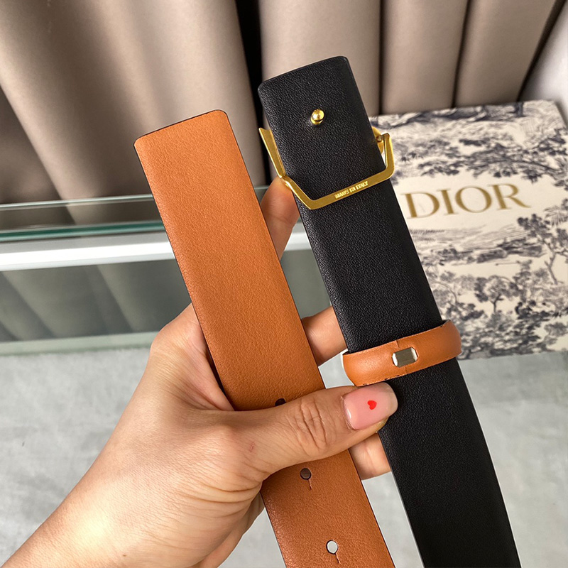 Lady Dior Belt Enameled Calfskin Brown