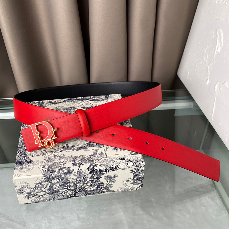 Lady Dior Belt Enameled Calfskin Red