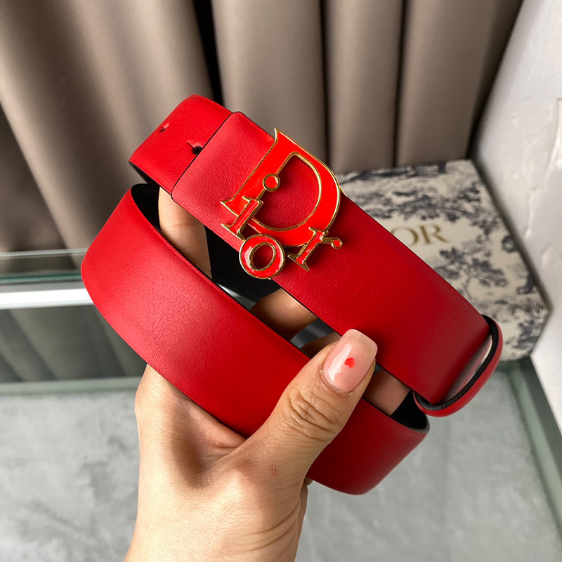 Lady Dior Belt Enameled Calfskin Red