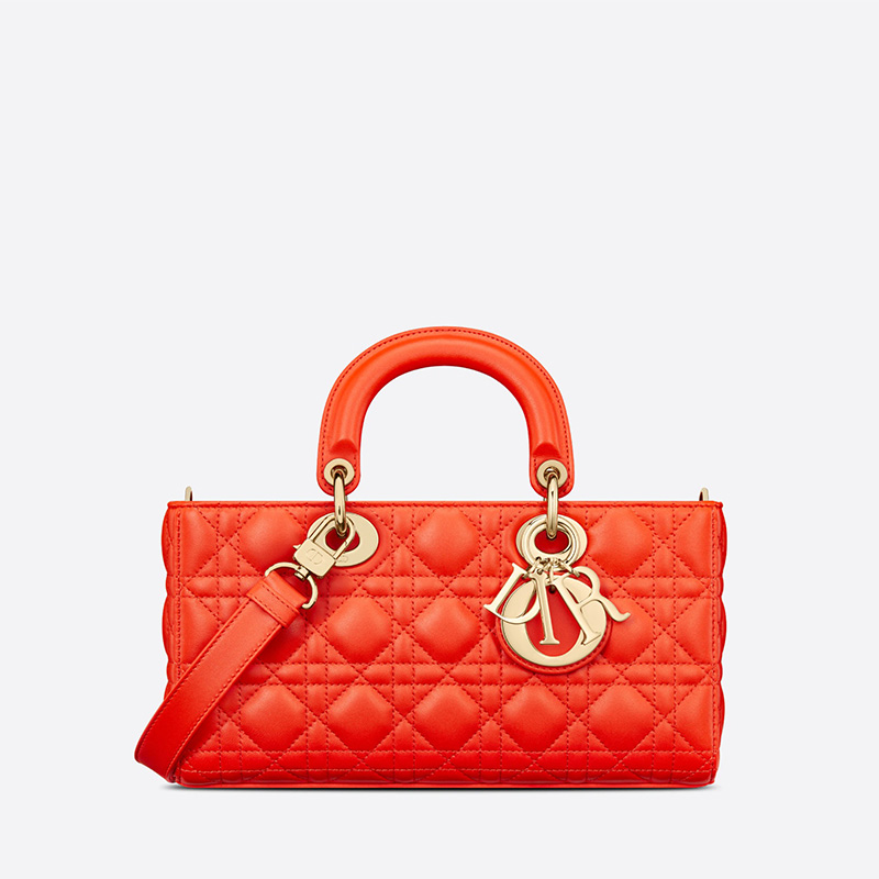 Medium Lady D-Joy Bag Cannage Lambskin Orange