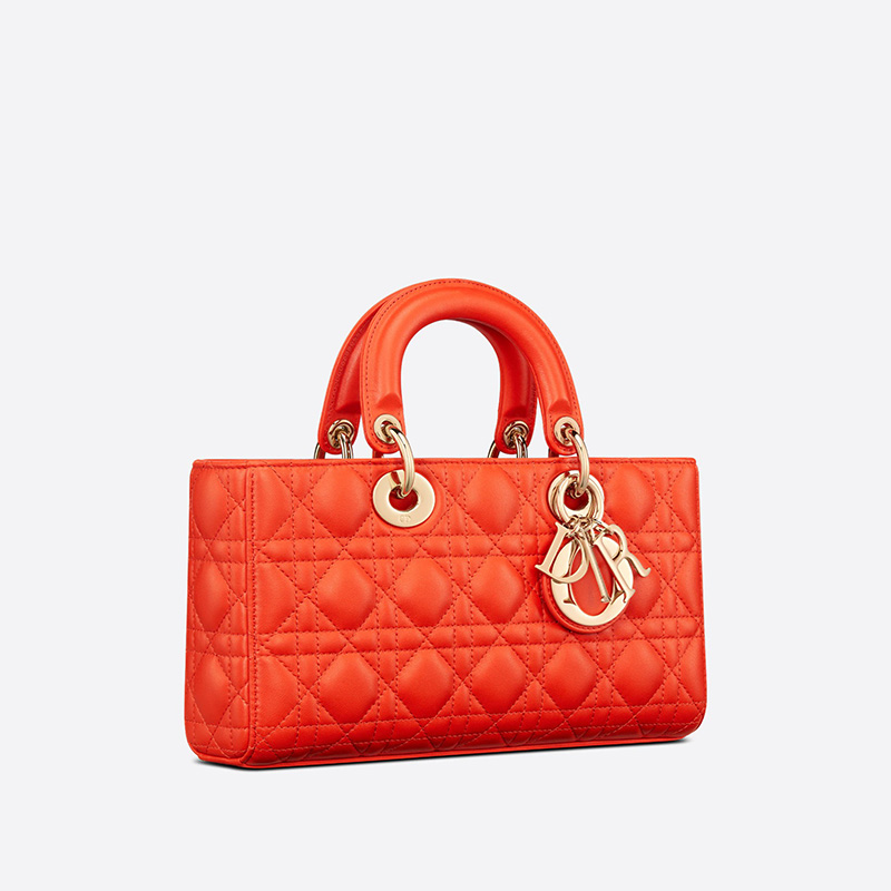 Medium Lady D-Joy Bag Cannage Lambskin Orange