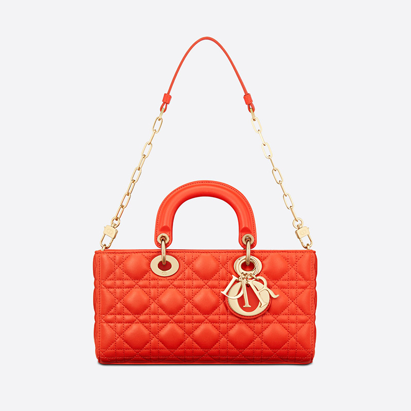 Medium Lady D-Joy Bag Cannage Lambskin Orange