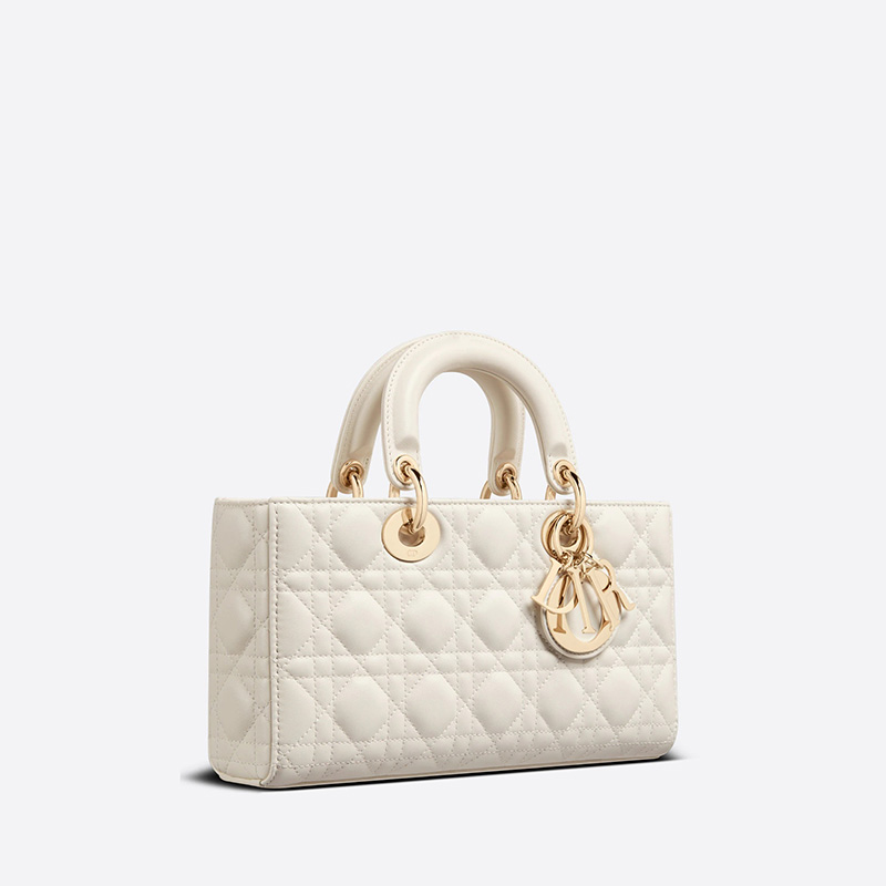 Medium Lady D-Joy Bag Cannage Lambskin White