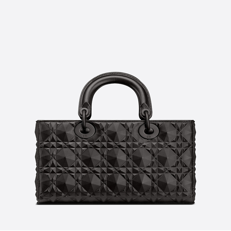 Medium Lady D-Joy Bag Ultramatte Cannage Calfskin with Diamond Motif Black