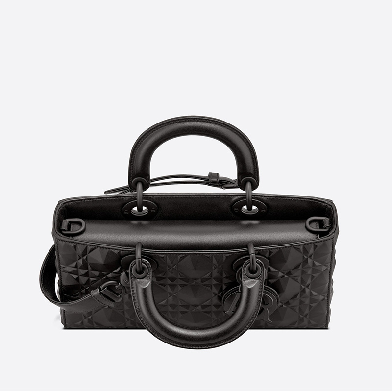 Medium Lady D-Joy Bag Ultramatte Cannage Calfskin with Diamond Motif Black