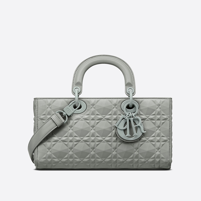 Medium Lady D-Joy Bag Ultramatte Cannage Calfskin with Diamond Motif Grey