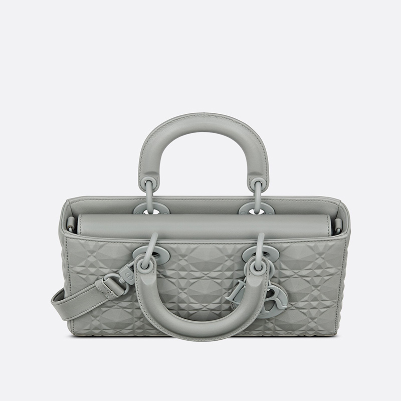 Medium Lady D-Joy Bag Ultramatte Cannage Calfskin with Diamond Motif Grey