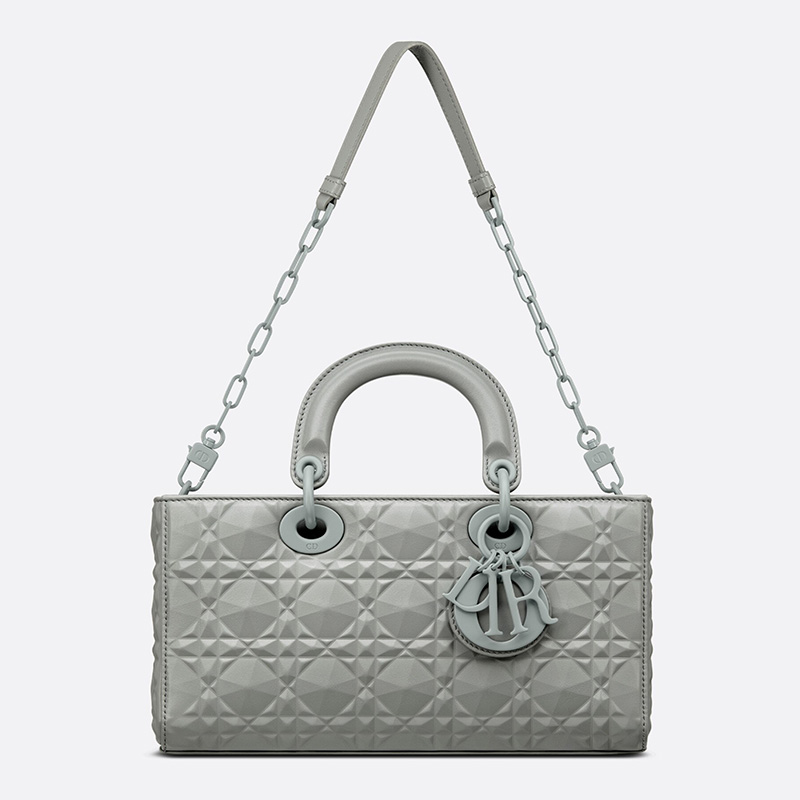 Medium Lady D-Joy Bag Ultramatte Cannage Calfskin with Diamond Motif Grey