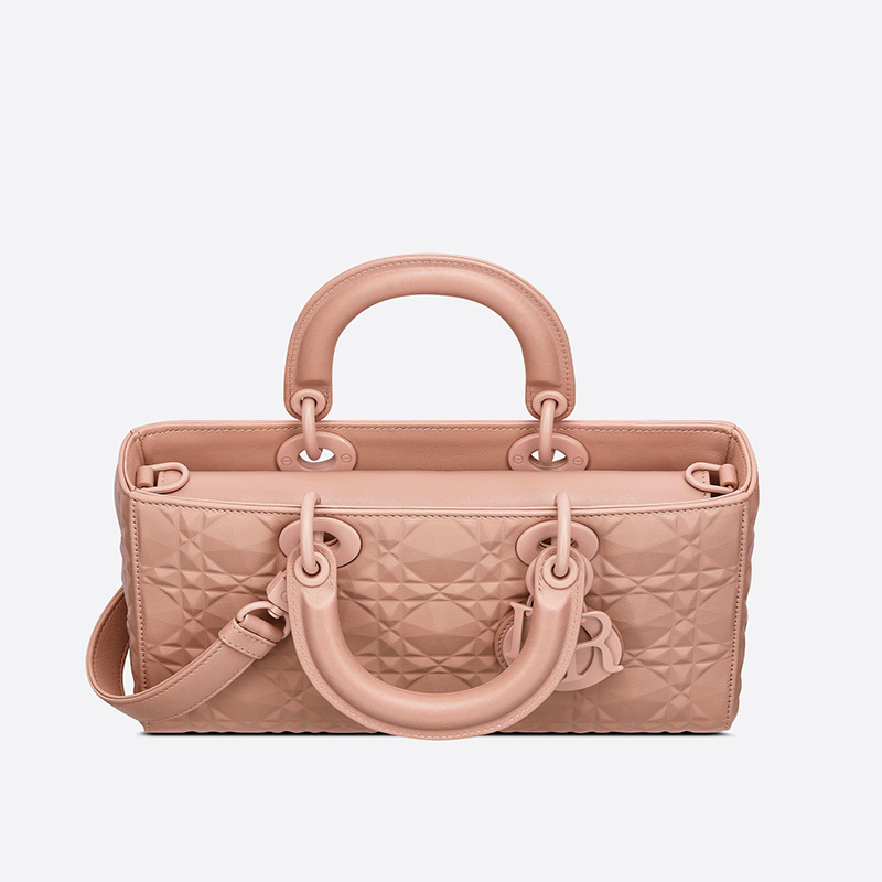 Medium Lady D-Joy Bag Ultramatte Cannage Calfskin with Diamond Motif Pink