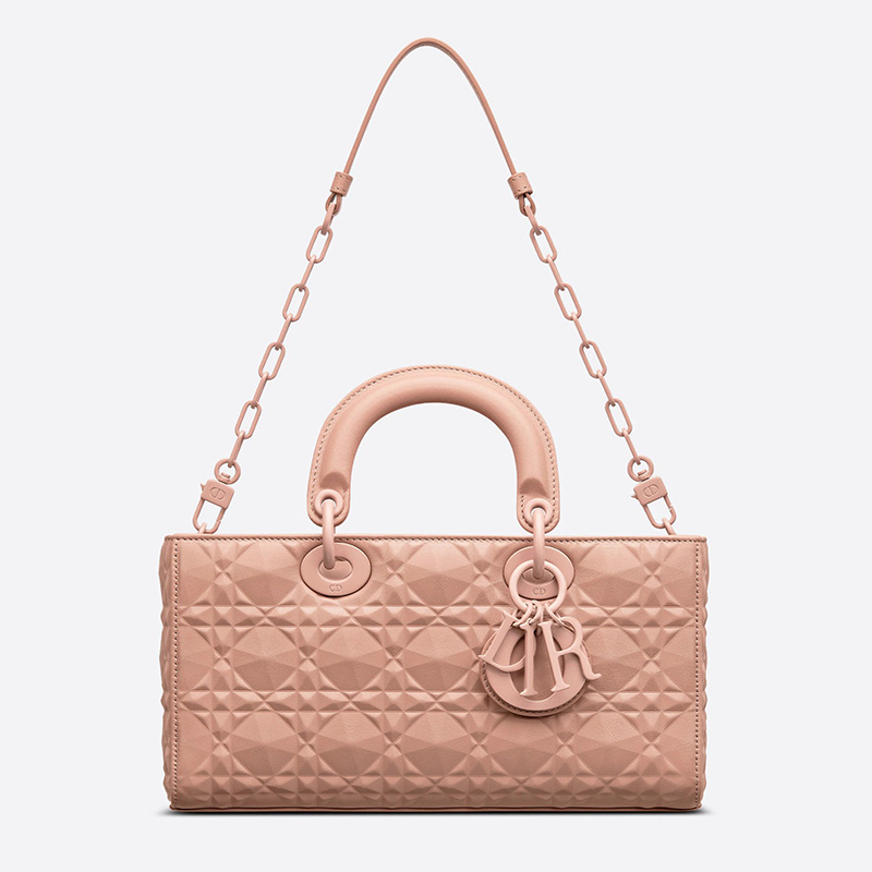 Medium Lady D-Joy Bag Ultramatte Cannage Calfskin with Diamond Motif Pink