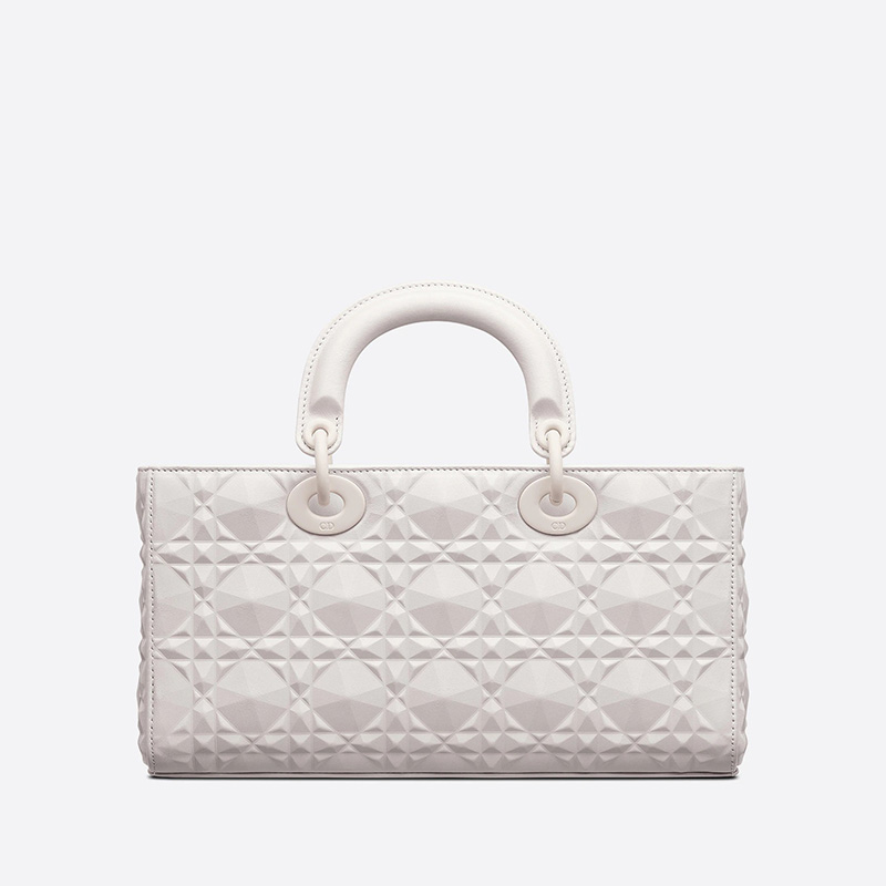 Medium Lady D-Joy Bag Ultramatte Cannage Calfskin with Diamond Motif White