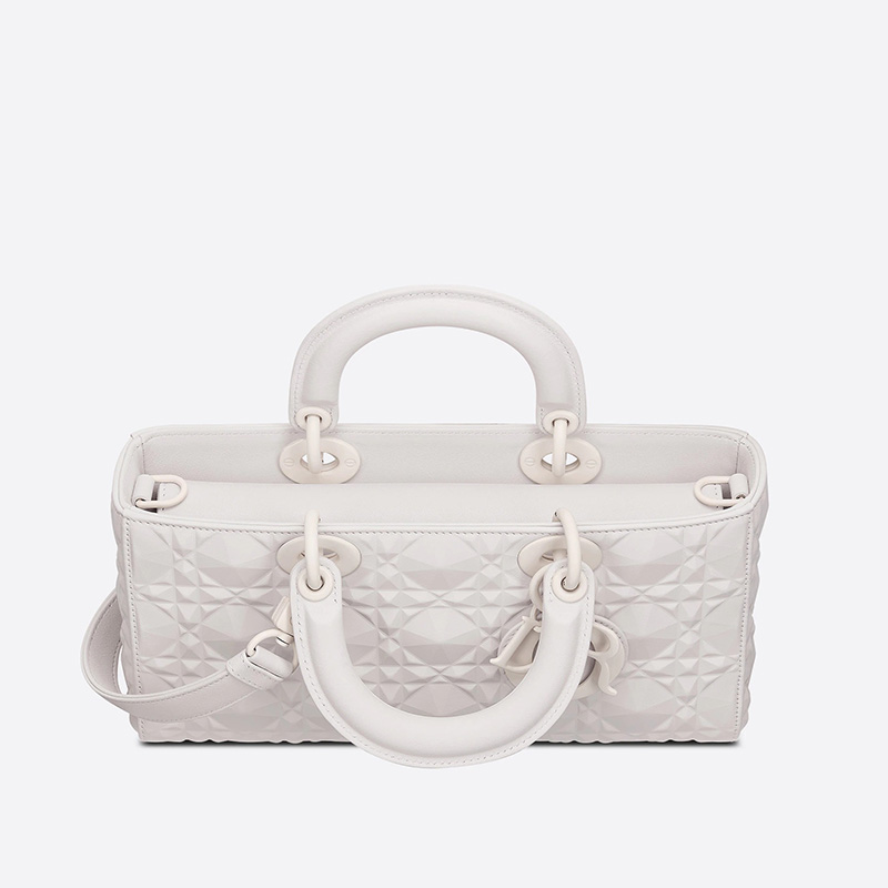 Medium Lady D-Joy Bag Ultramatte Cannage Calfskin with Diamond Motif White