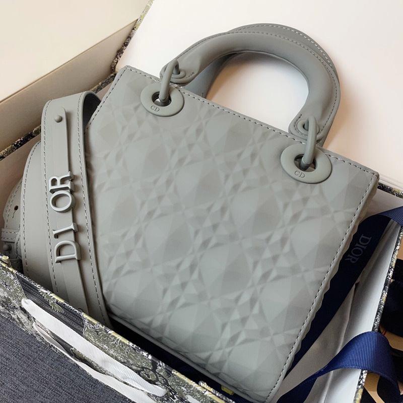 Small Lady Dior Bag Ultramatte Frosted Cannage Calfskin Grey