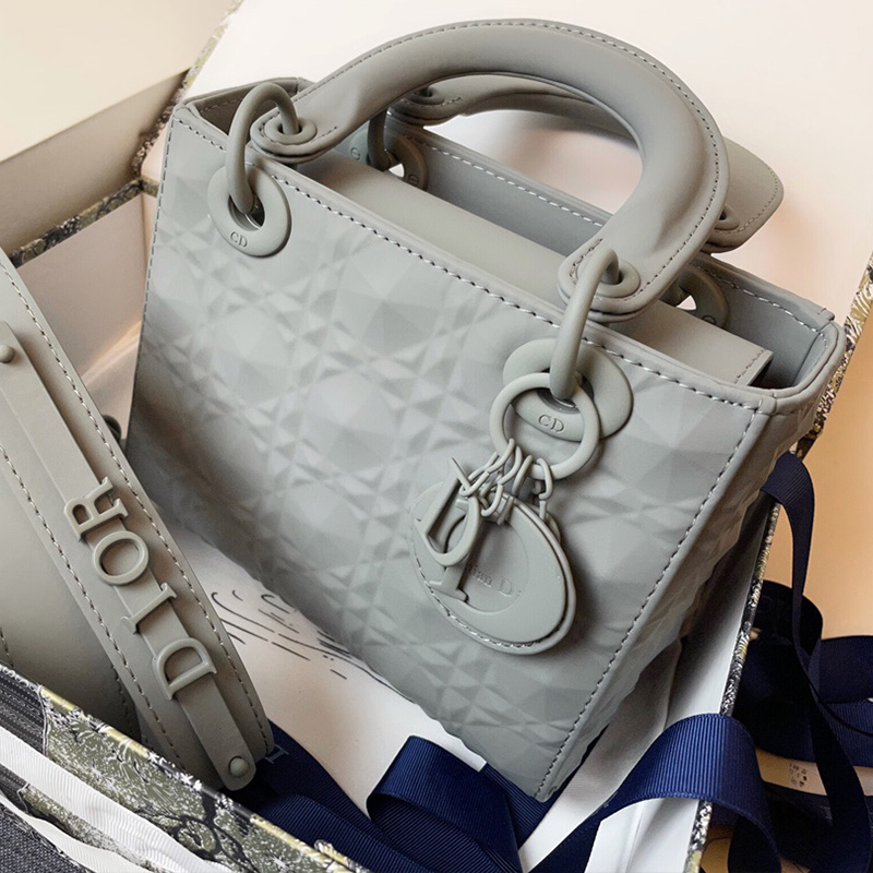 Small Lady Dior Bag Ultramatte Frosted Cannage Calfskin Grey