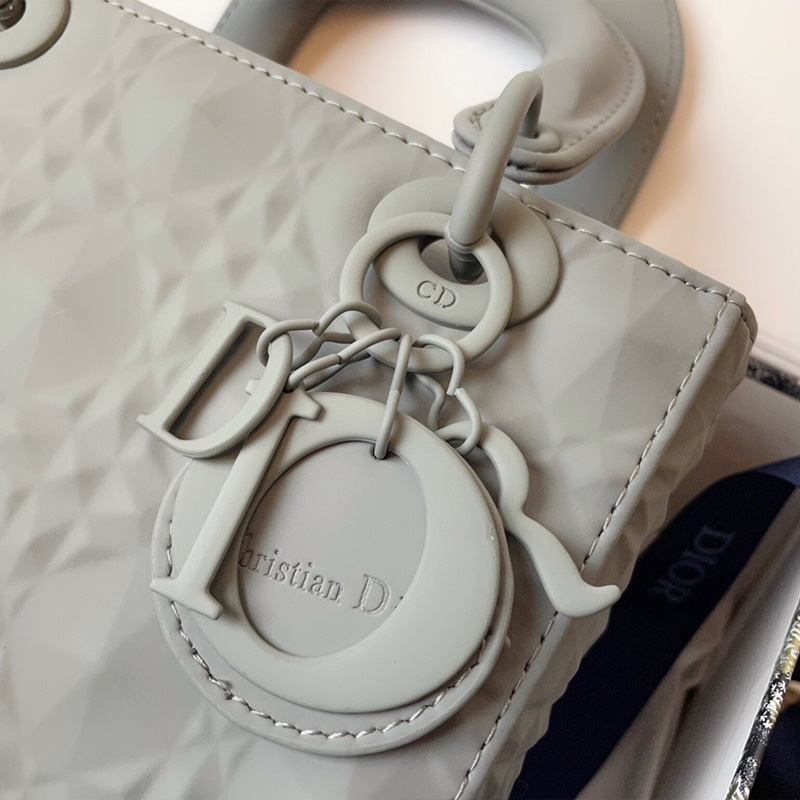Small Lady Dior Bag Ultramatte Frosted Cannage Calfskin Grey