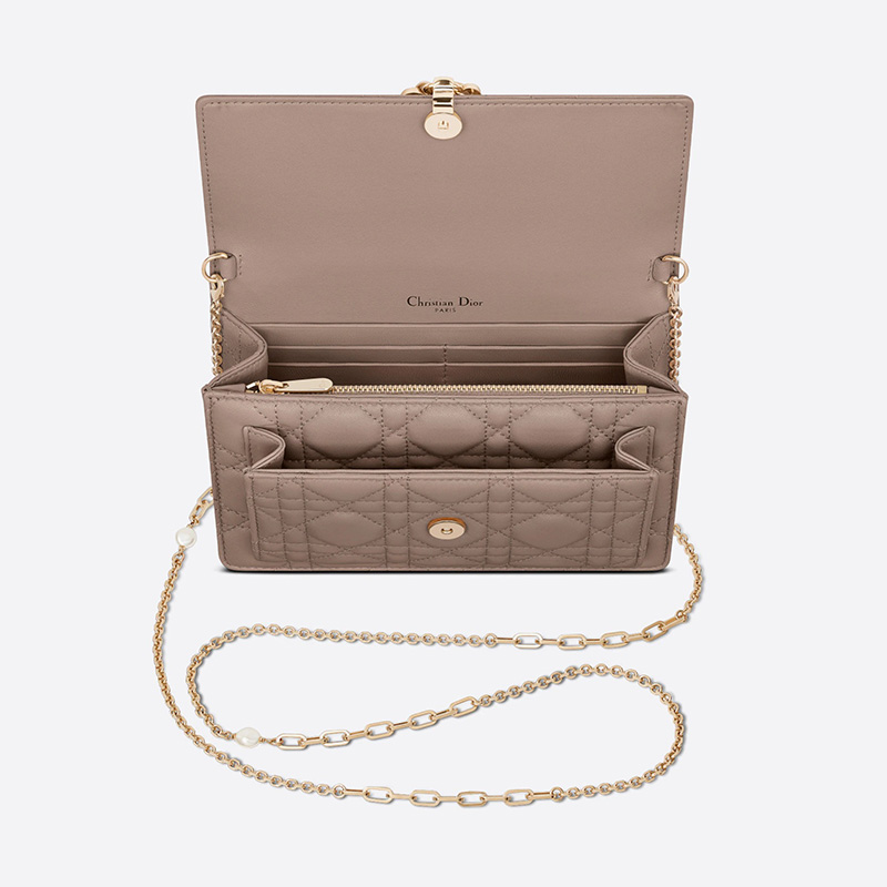 Lady Dior Chain Pouch Cannage Lambskin Khaki