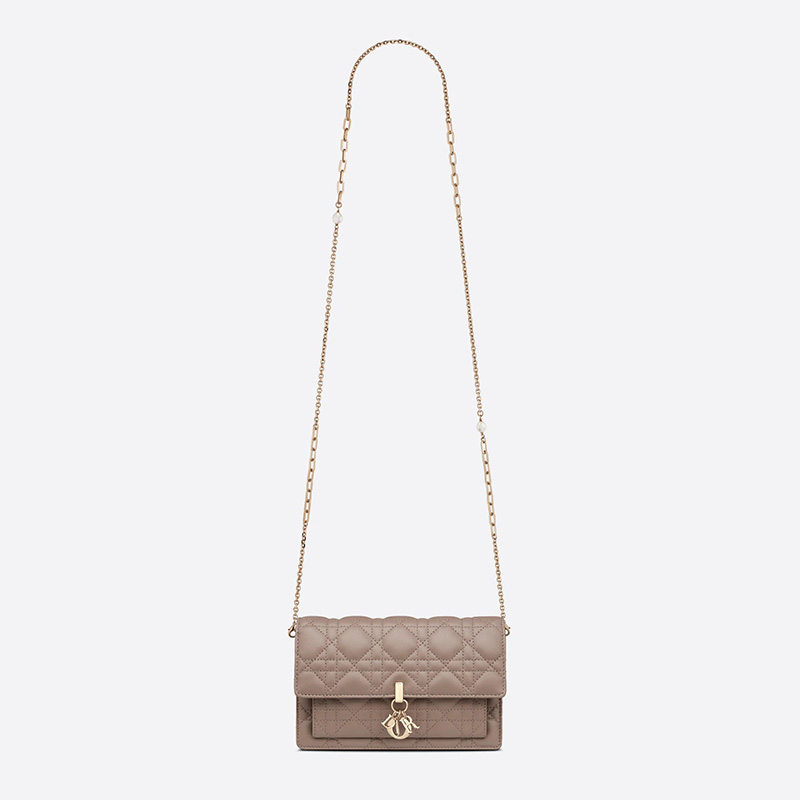 Lady Dior Chain Pouch Cannage Lambskin Khaki